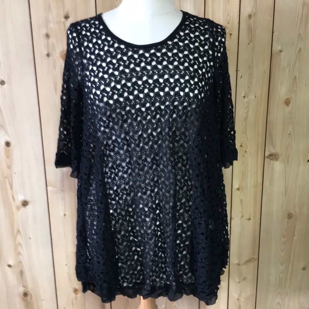 LAST CALL Surrealist crochet lace high low top tunic EUC layering boho NFR LARGE